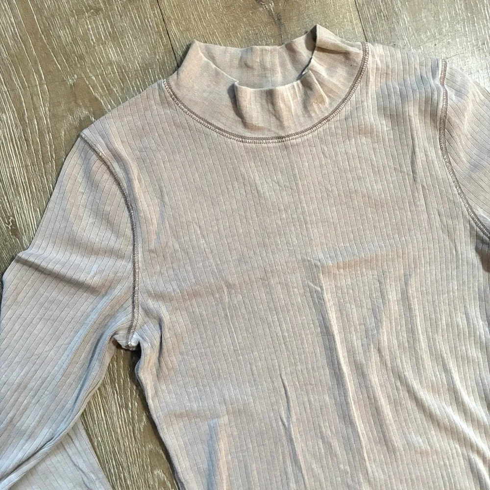 Intimately Free People Rickie Mock Neck Long Sleeve Top Neutral Boho Medium
